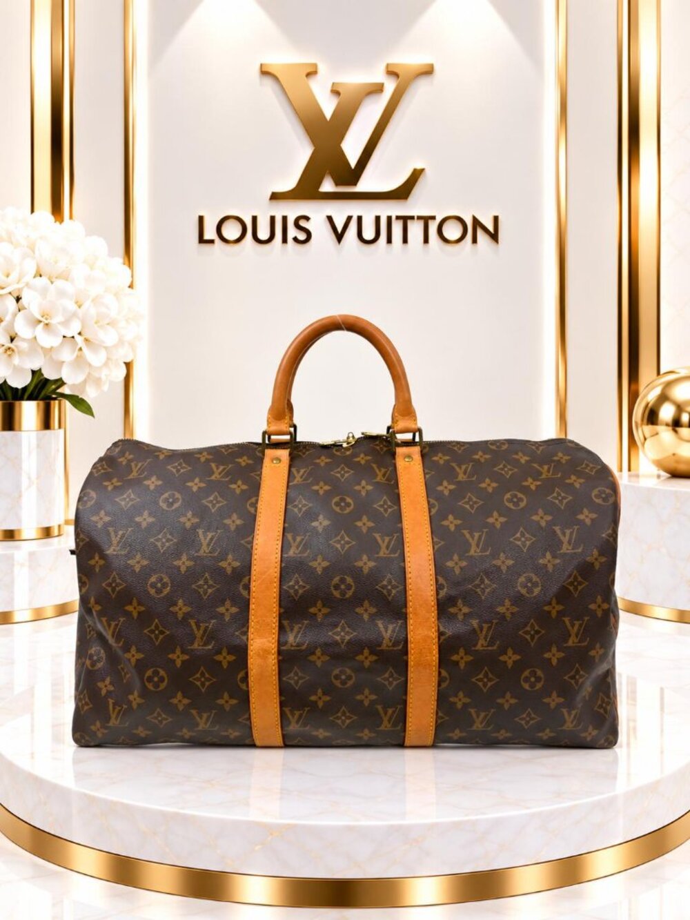 Authentic Louis Vuitton Keepall 50 Monogram Canvas Travel Duffle Bag Vintage LV